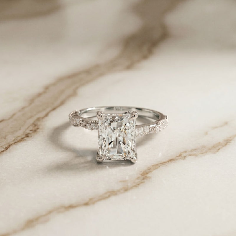 2.95CTW Radiant Cut Elegant Engraved Lab Grown Engagement Ring For Women White