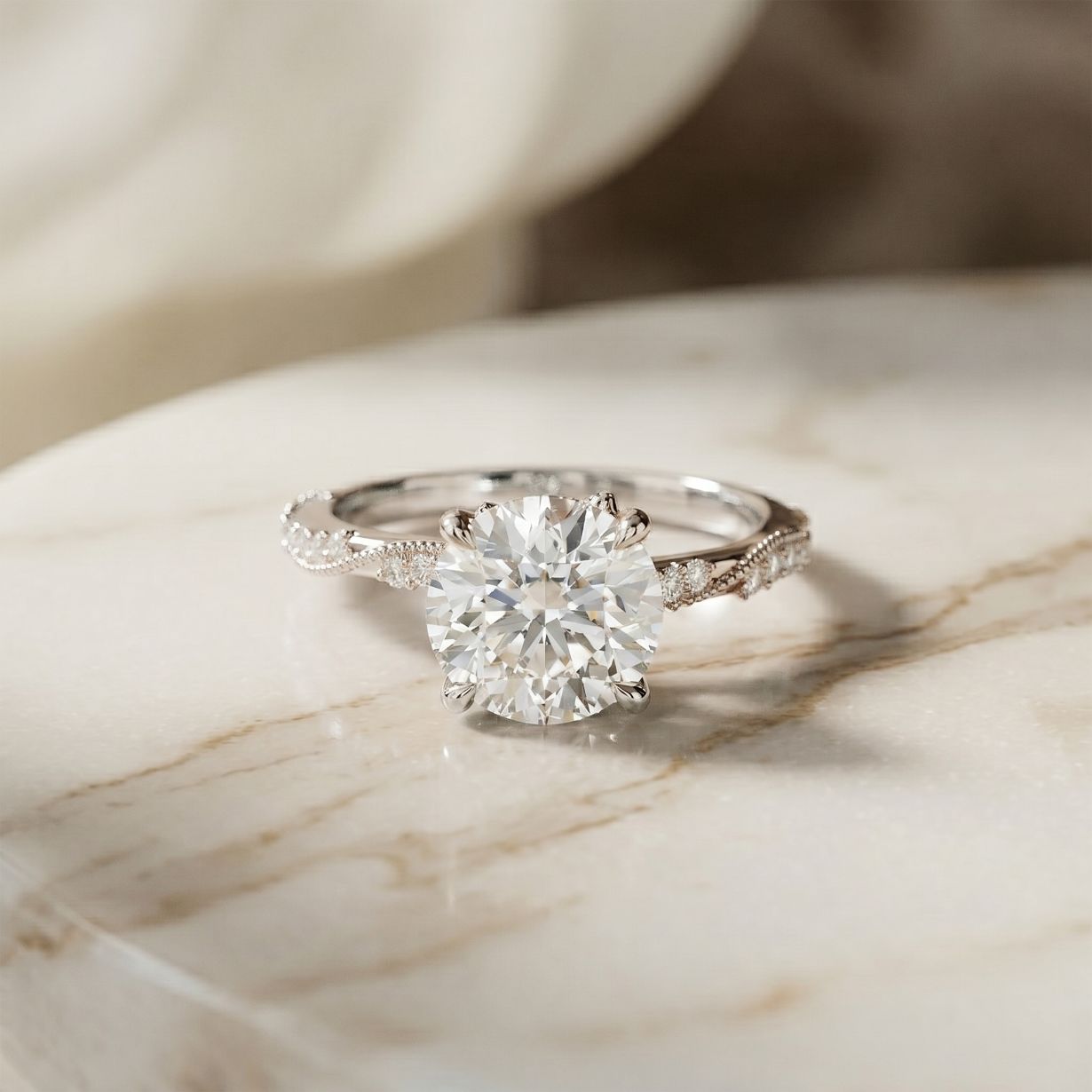 2.95CTW Round Cut Timeless Vintage Lab Grown Diamond Ring For Women White