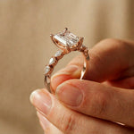 2.35CTW Emerald Cut Pear Side Stone Lab Grown Diamond Ring For Women Rose Gold