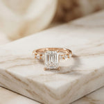 2.35CTW Emerald Cut Pear Side Stone Lab Grown Diamond Ring For Women Rose Gold