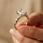 2.35CTW Emerald Cut Pear Side Stone Lab Grown Diamond Ring For Women Gold