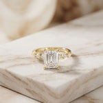 2.35CTW Emerald Cut Pear Side Stone Lab Grown Diamond Ring For Women Gold