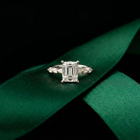 2.35CTW Emerald Cut Pear Side Stone Lab Grown Diamond Ring For Women White