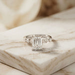 2.35CTW Emerald Cut Pear Side Stone Lab Grown Diamond Ring For Women White