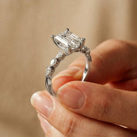 2.35CTW Emerald Cut Pear Side Stone Lab Grown Diamond Ring For Women White