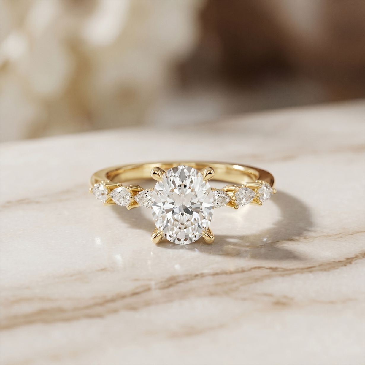2.35CTW Oval Cut Pear Accent Lab Grown Diamond Ring For Women Gold