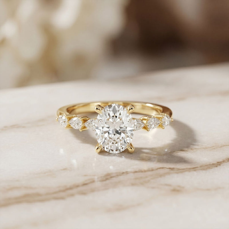 2.35CTW Oval Cut Pear Accent Lab Grown Diamond Ring For Women Gold