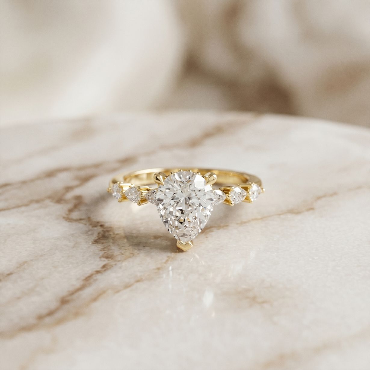 2.35CTW Pear Cut Elegant Side Stone Lab Grown Diamond Ring For Women Gold