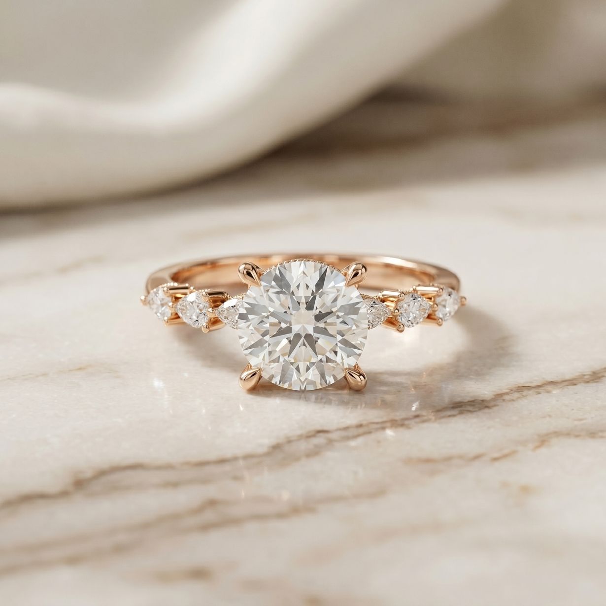 2.35CTW Round Cut Pear Shoulder Lab Grown Diamond Ring For Women Rose Gold
