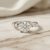 2.35CTW Round Cut Pear Shoulder Lab Grown Diamond Ring For Women White