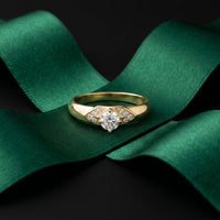 0.35CTW Round Cut Geometric Accent Lab Grown Diamon Ring For Women Gold