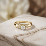 0.35CTW Round Cut Geometric Accent Lab Grown Diamon Ring For Women Gold