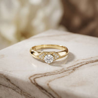 0.35CTW Round Cut Geometric Accent Lab Grown Diamon Ring For Women Gold