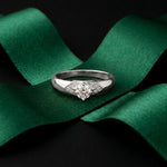 0.35CTW Round Cut Geometric Accent Lab Grown Diamon Ring For Women White