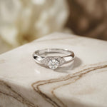0.35CTW Round Cut Geometric Accent Lab Grown Diamon Ring For Women White