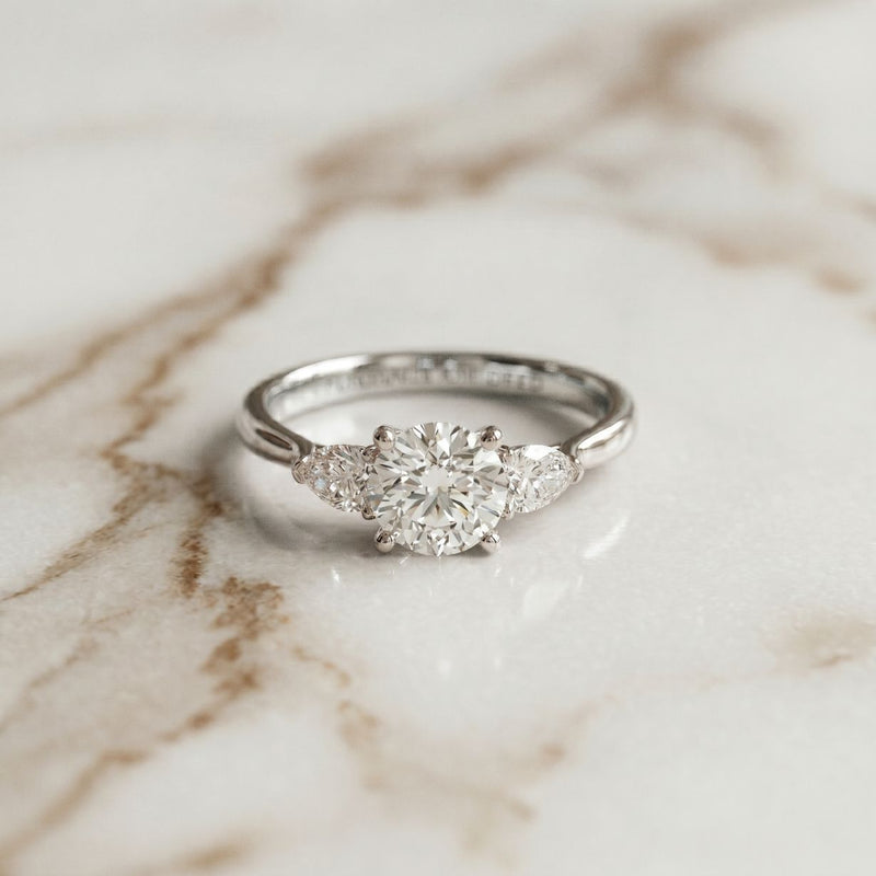 Round Lab Grown Diamond Elara Three Stone Ring For Her