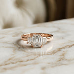 Emerald Lab Grown Diamond Vertex Three Stone Ring For Her