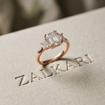 Emerald Lab Grown Diamond Vertex Three Stone Ring For Her