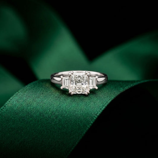 Radiant Lab Grown Diamond Vertex Three Stone Ring For Her