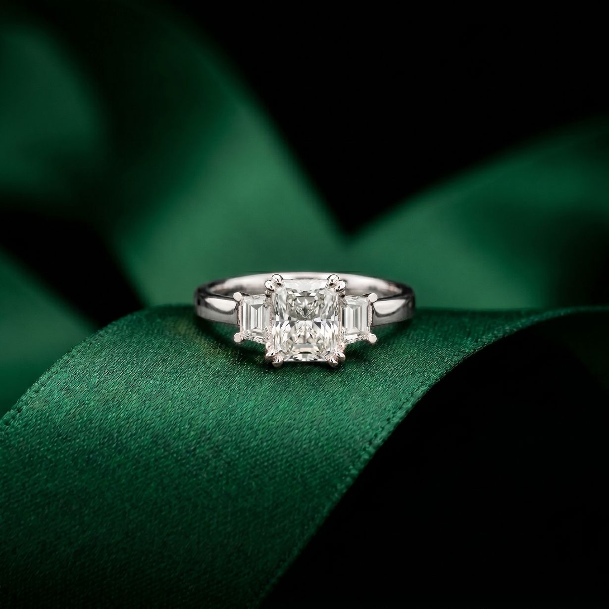 Radiant Lab Grown Diamond Vertex Three Stone Ring For Her