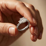 Emerald Lab Grown Diamond Vertex Three Stone Ring For Her