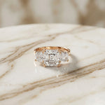 Emerald &  Square Lab Grown Diamond Meridian Three Stone Ring For Her