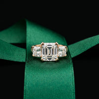 Emerald &  Square Lab Grown Diamond Meridian Three Stone Ring For Her