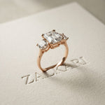 Emerald &  Square Lab Grown Diamond Meridian Three Stone Ring For Her