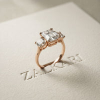 Emerald &  Square Lab Grown Diamond Meridian Three Stone Ring For Her