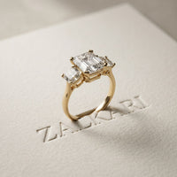Emerald &  Square Lab Grown Diamond Meridian Three Stone Ring For Her