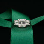 Emerald &  Square Lab Grown Diamond Meridian Three Stone Ring For Her