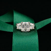 Emerald &  Square Lab Grown Diamond Meridian Three Stone Ring For Her