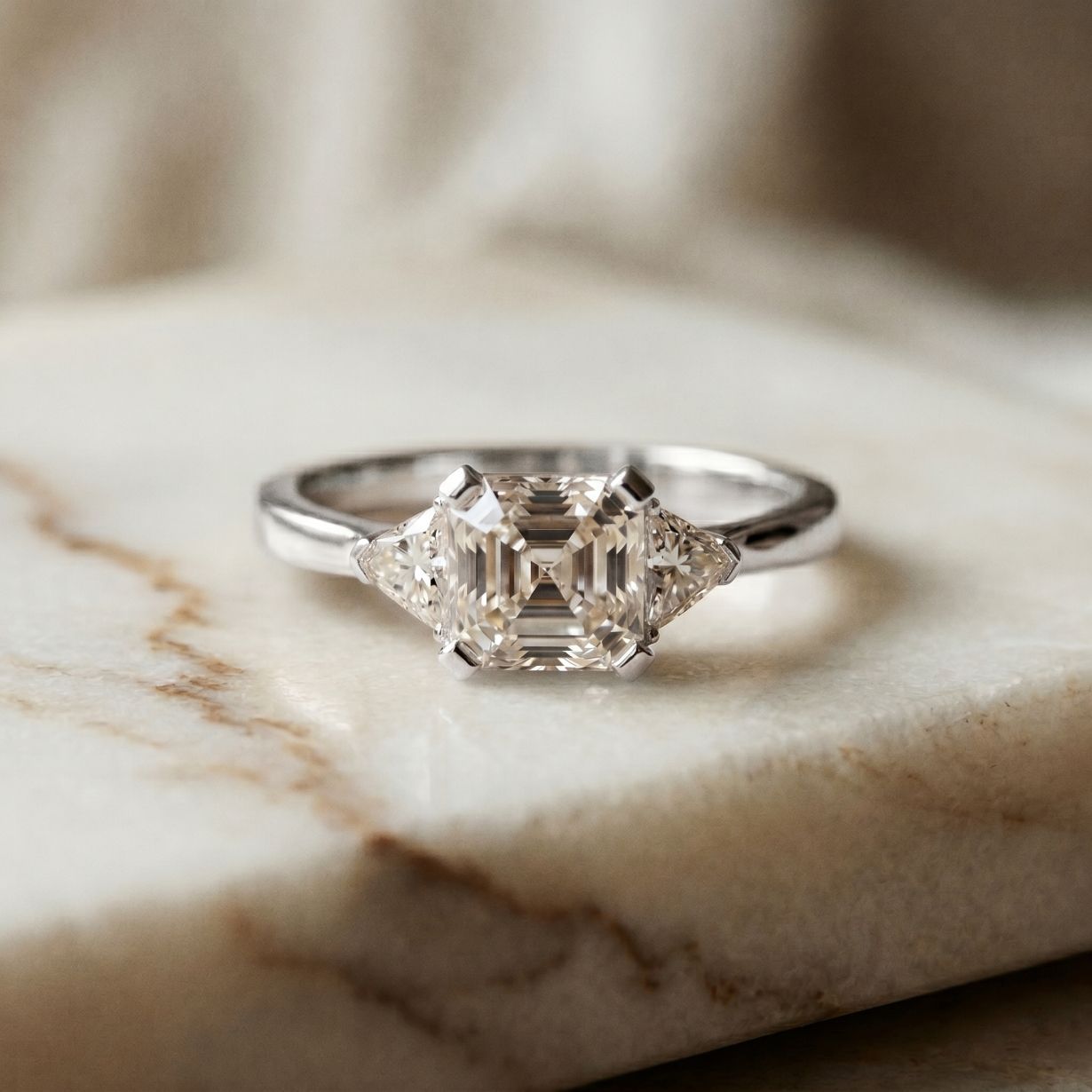 Triora Asscher Lab Grown Diamond Three Stone Ring For Her