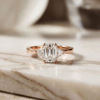 Trivelle Emerald Lab Grown Diamond Three Stone Ring For Her