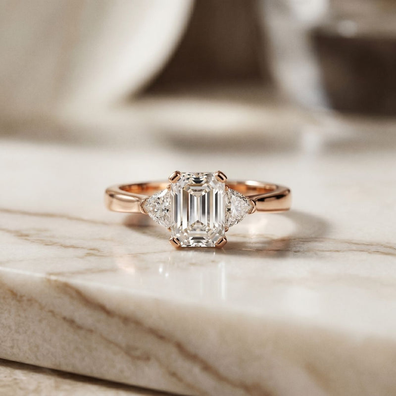 Trivelle Emerald Lab Grown Diamond Three Stone Ring For Her