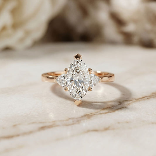 Marquise Lab Grown Diamond Whisper Three Stone Ring For Her