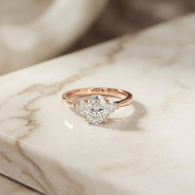 Oval Crest Lab Grown Diamond Three Stone Ring For Her