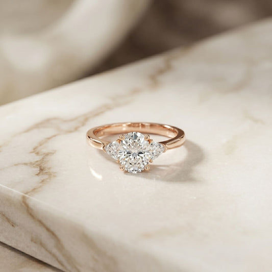 Oval Crest Lab Grown Diamond Three Stone Ring For Her
