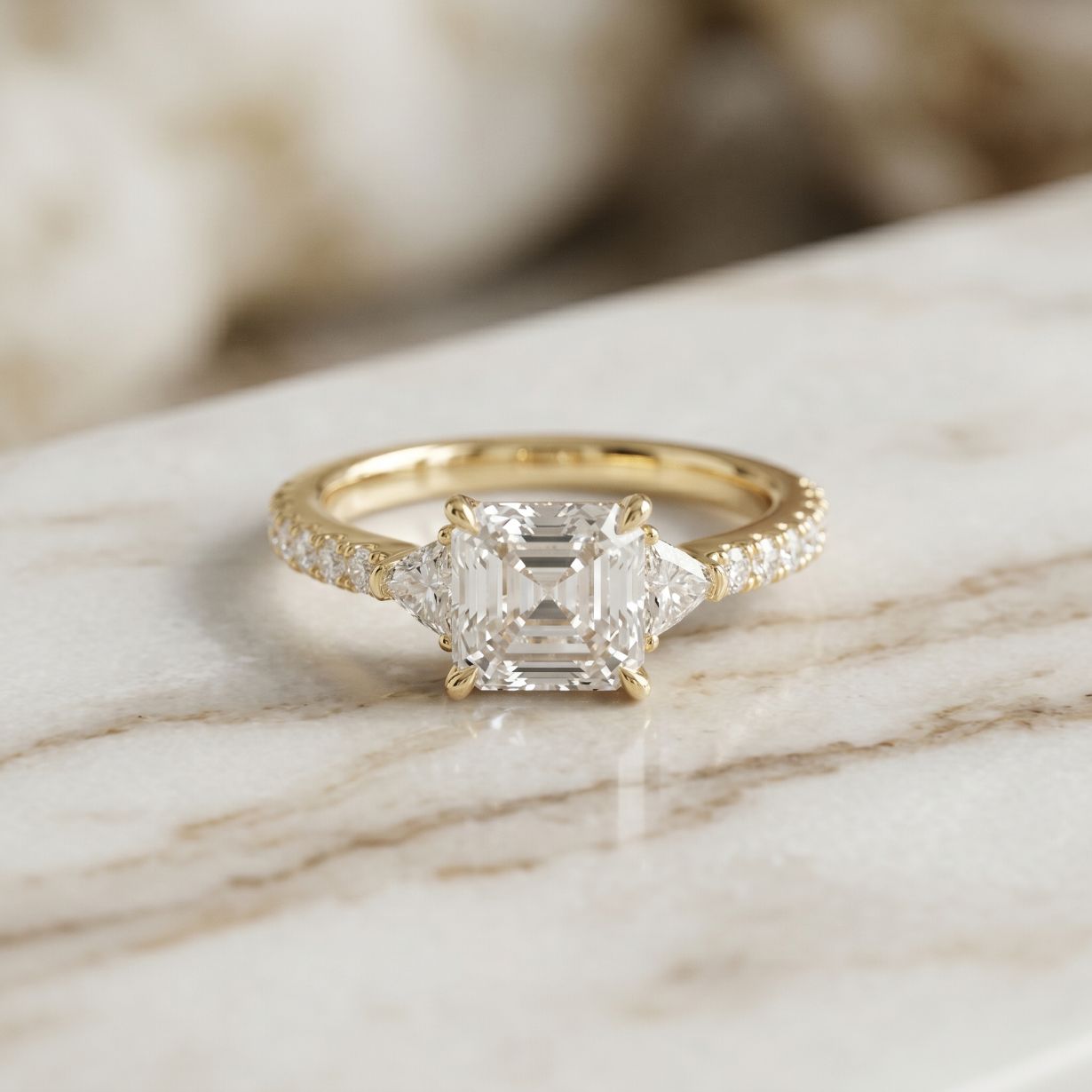 2CTW Elaris Asscher Lab Grown Three Stone Diamond Ring For Her