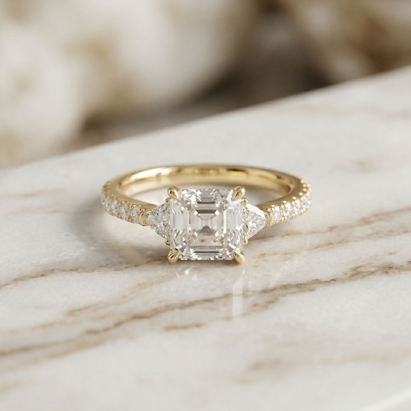 2CTW Elaris Asscher Lab Grown Three Stone Diamond Ring For Her