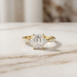 2CTW Emerald Lab Grown Diamond Three Stone Caelora Ring