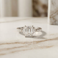 2CTW Emerald Lab Grown Diamond Three Stone Caelora Ring