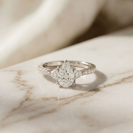 2CTW Pear Grace Lab Grown Diamond Valoria Three Stone Ring