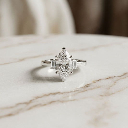 1.70CTW Marquise Marquette Lab Grown Diamond Three Stone Ring