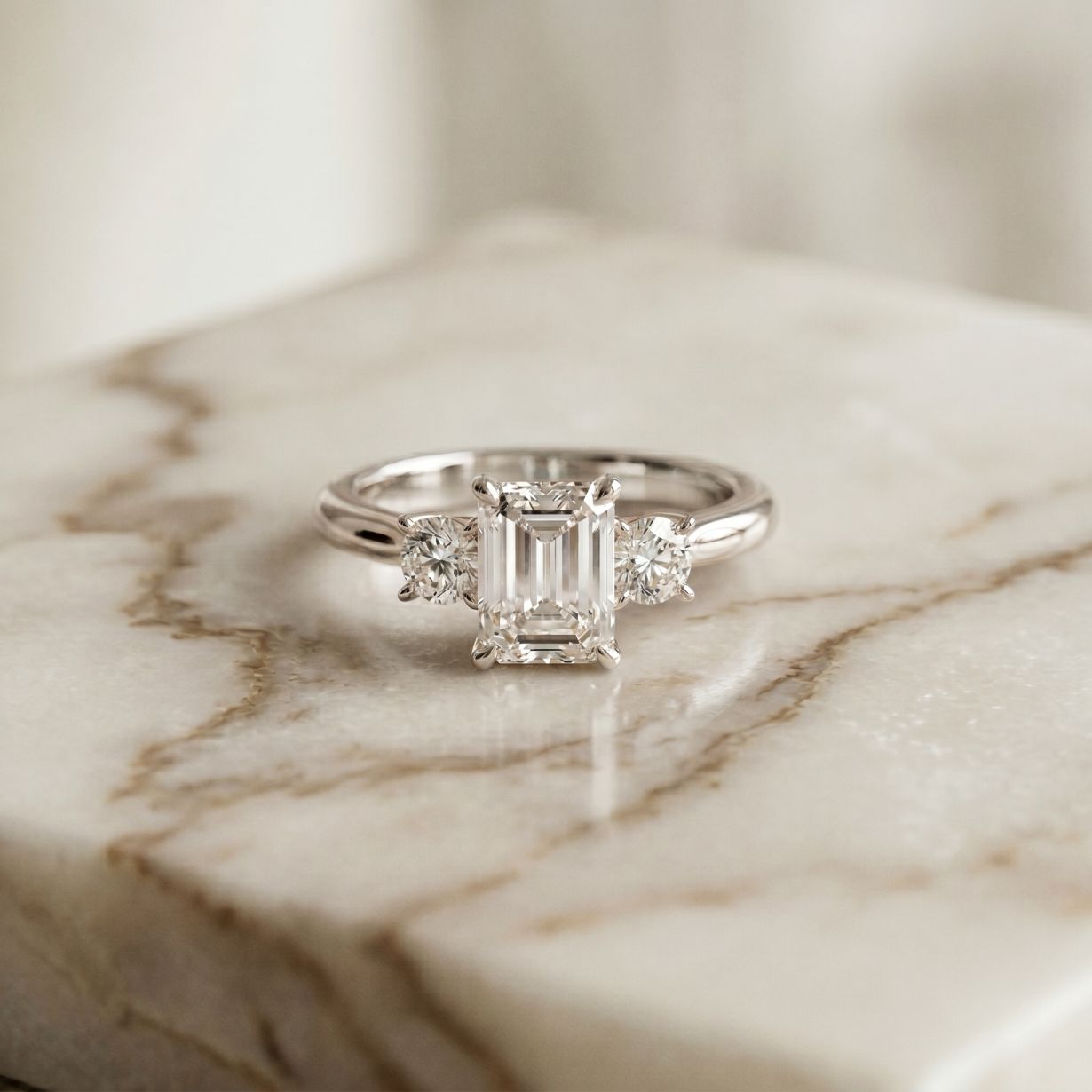 Valencia Lab Grown Diamond Three Stone Ring 1.70CTW Emerald Cut