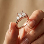 3.40CTW Asscher Valoria Lab Grown Diamond Three Stone Ring