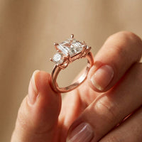 3.40CTW Asscher Valoria Lab Grown Diamond Three Stone Ring