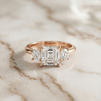 3.40CTW Asscher Valoria Lab Grown Diamond Three Stone Ring