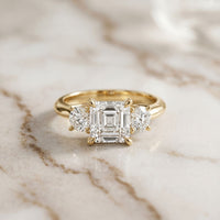 3.40CTW Asscher Valoria Lab Grown Diamond Three Stone Ring