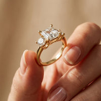 3.40CTW Asscher Valoria Lab Grown Diamond Three Stone Ring